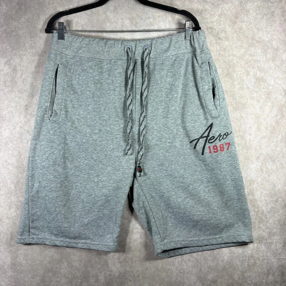 Aeropostale Sweat Shorts Mens XL Gray Aero 1987 Athletic‎ Fleece Pockets Active
